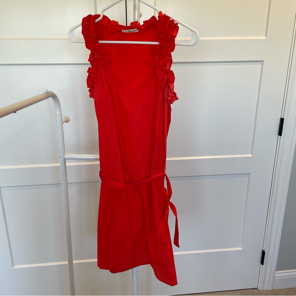 LAmade Bright Orange Cotton Ruffle Sleeveless Tie Waist Dress Size Medium